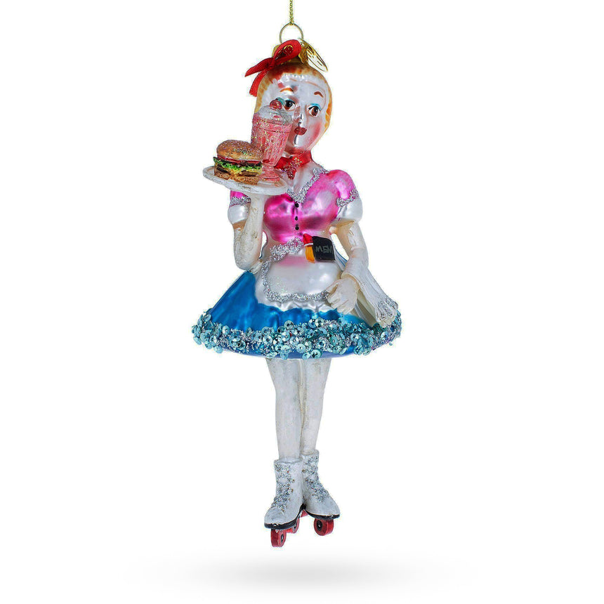 Glass Waitress Carrying Food Blown Glass Christmas Ornament in Multi color