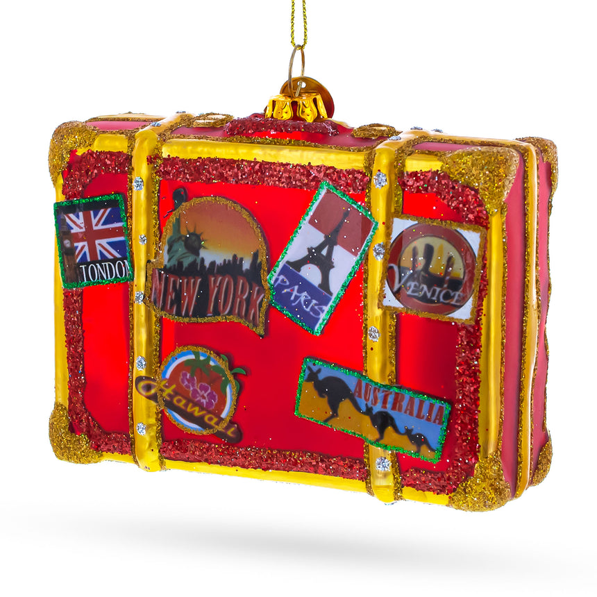 Glass Well-Traveled Suitcase Blown Glass Christmas Ornament in Multi color