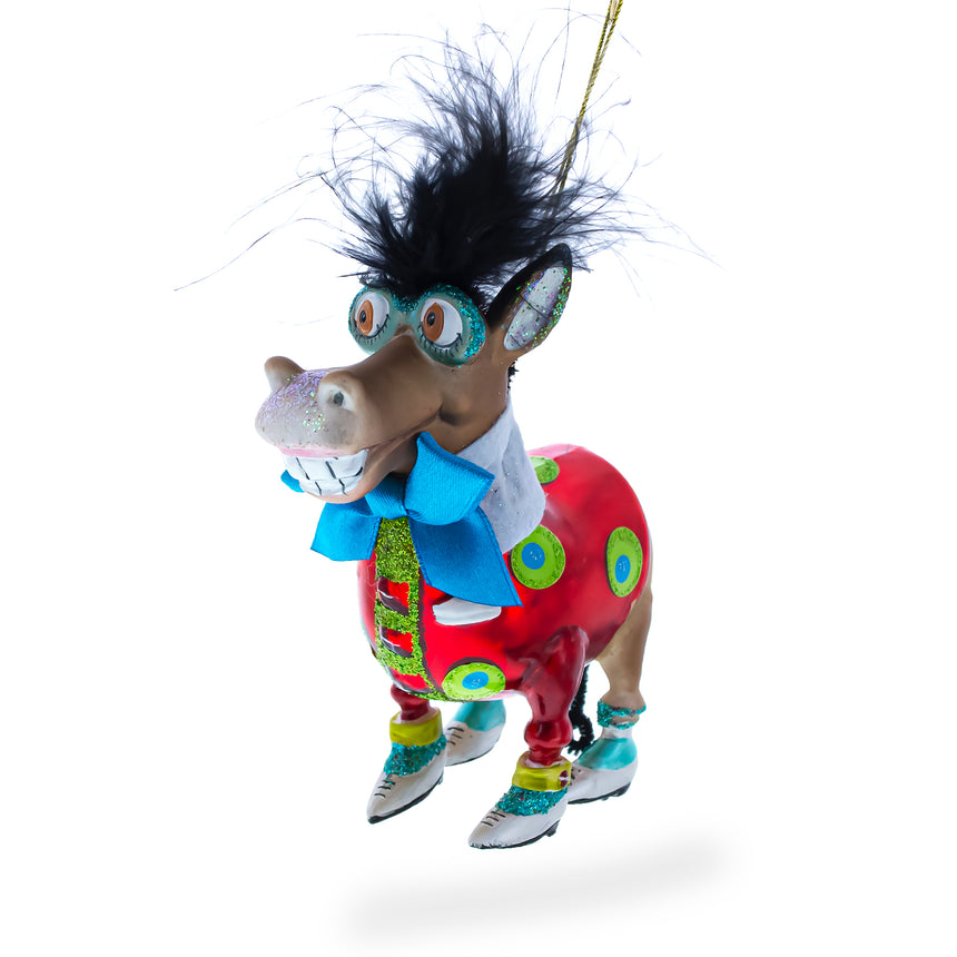 Glass Debonair Donkey Blown Glass Christmas Ornament in Multi color