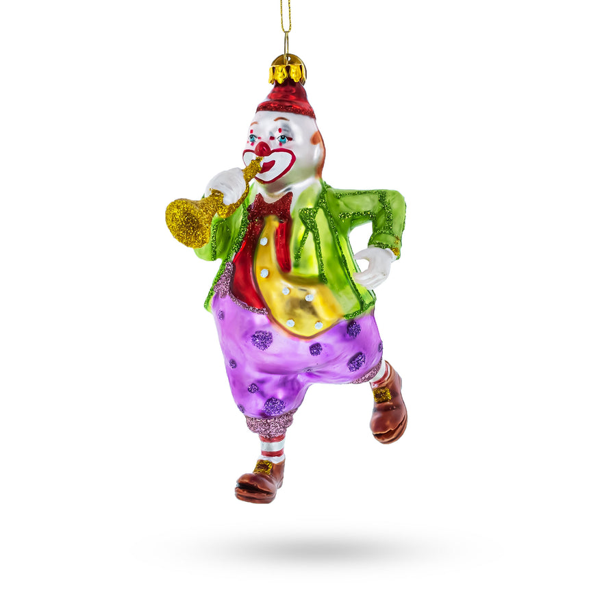 Glass Jovial Clown Performing on Trumpet Glass Christmas Ornament in Multi color