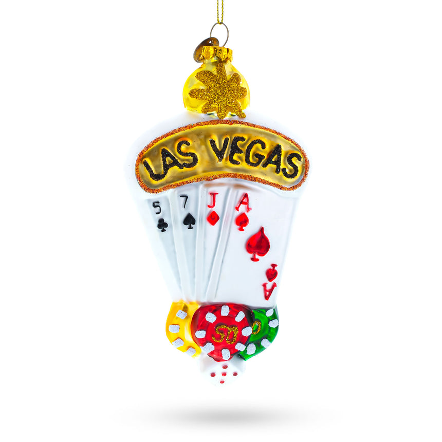 Glass Las Vegas Casino with Playing Cards & Chips Blown Glass Christmas Ornament in Multi color