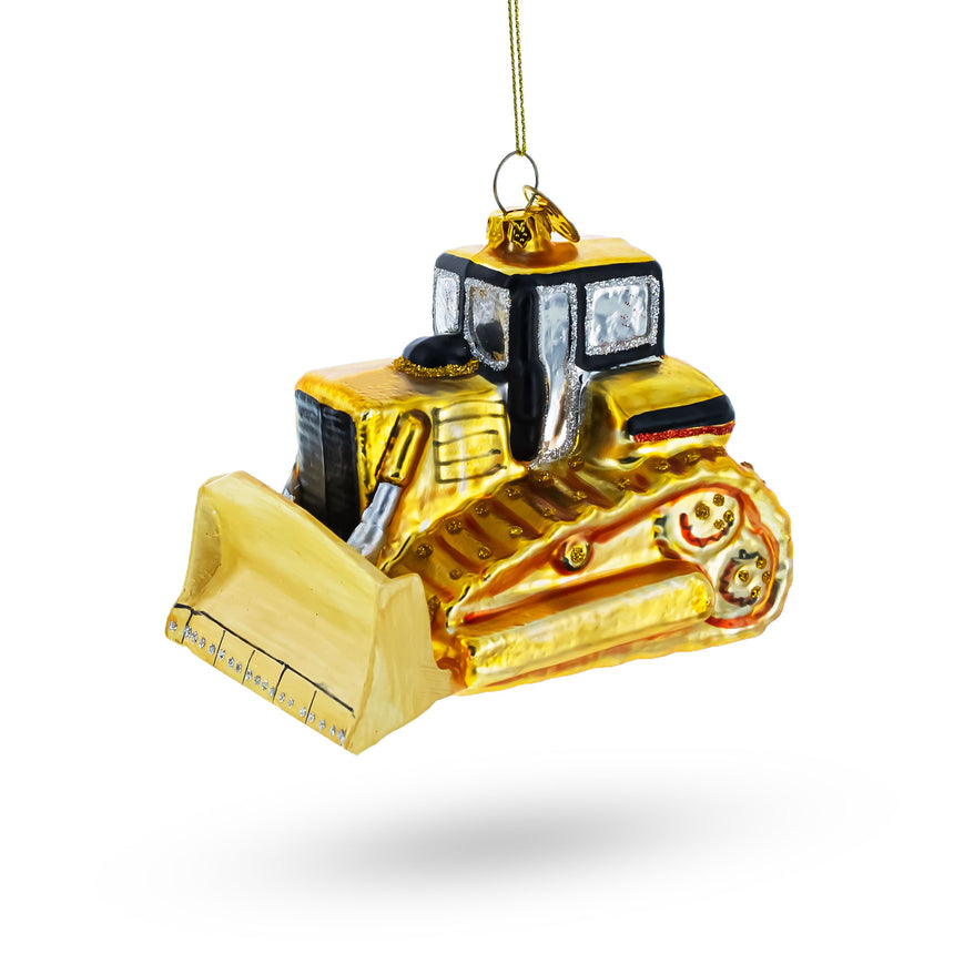 Glass Rugged Bulldozer Blown Glass Christmas Ornament in Yellow color