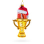 Glass Football Trophy in Santa Hat Blown Glass Christmas Ornament in Multi color