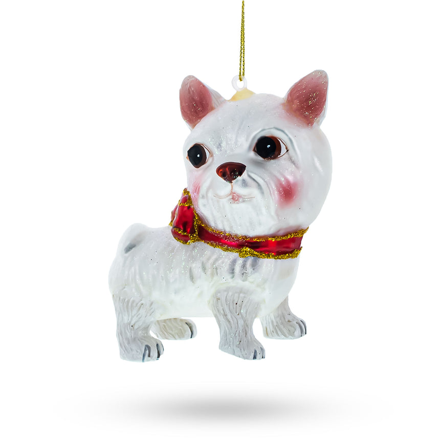 Glass Adorable Yorkshire Terrier Blown Glass Christmas Ornament in Multi color