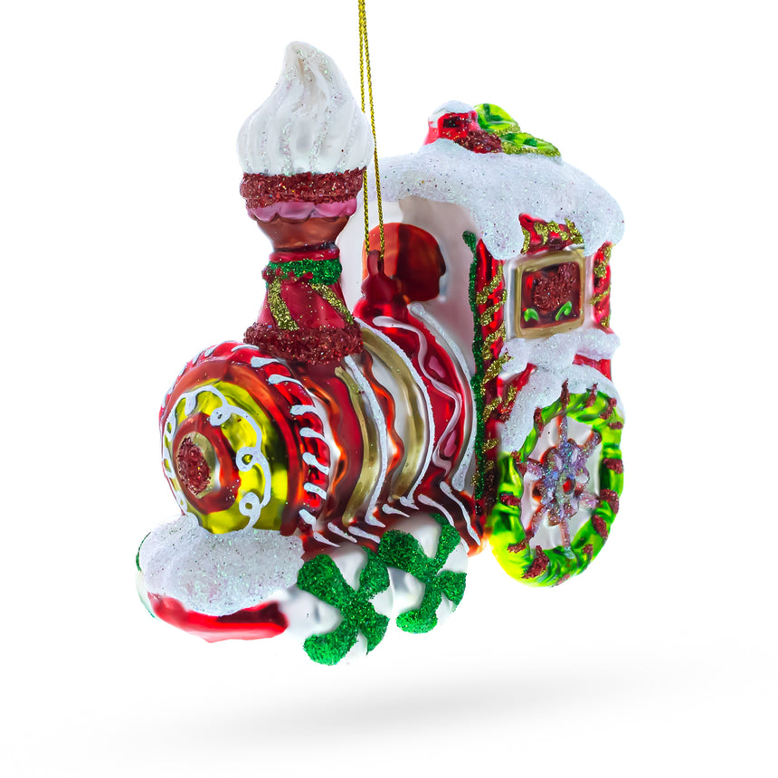 Glass Candy Cane Train Blown Glass Christmas Ornament in Multi color