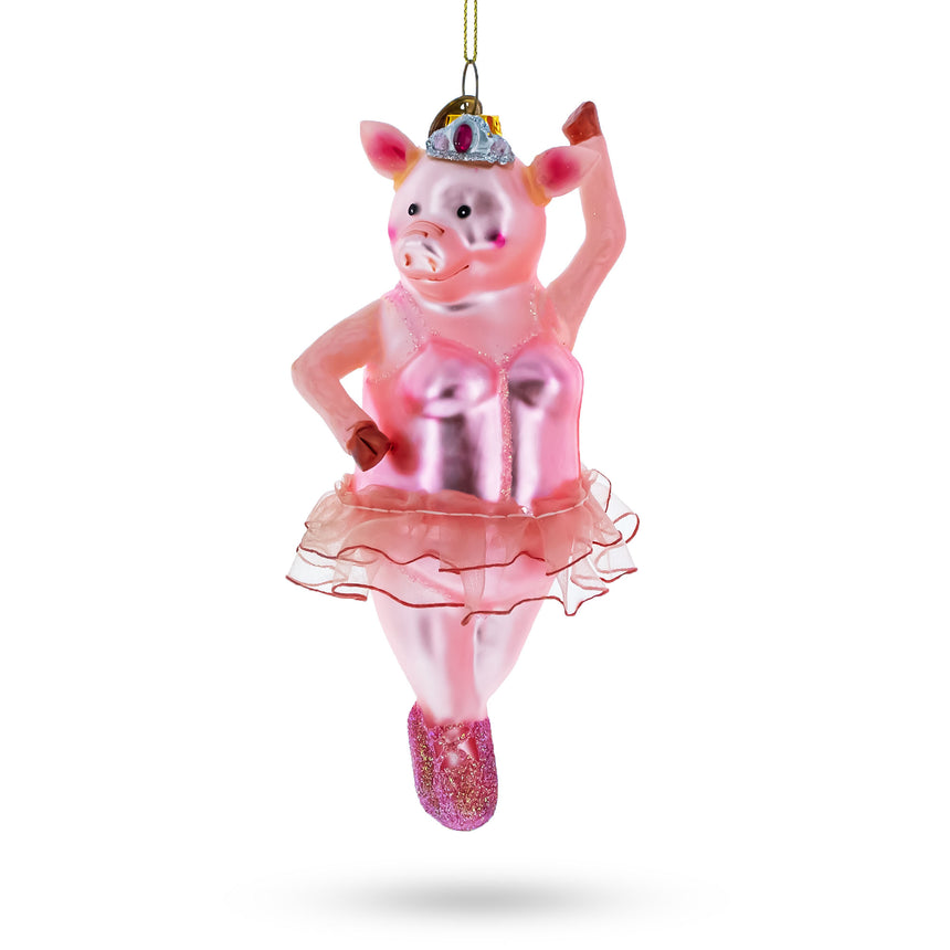 Glass Graceful Pig Dancing Ballet Blown Glass Christmas Ornament in Pink color