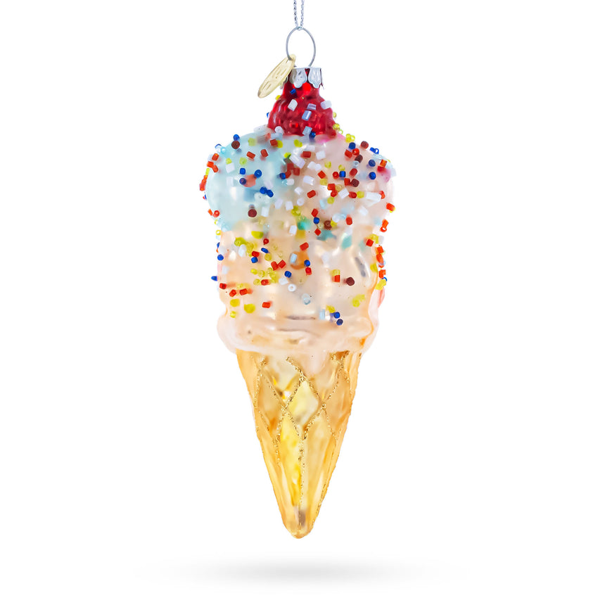 Glass Sprinkled Ice Cream Cone Blown Glass Christmas Ornament in Multi color