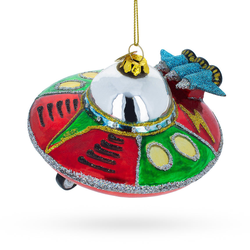 Glass Mysterious UFO / Alien Saucer Blown Glass Christmas Ornament in Multi color