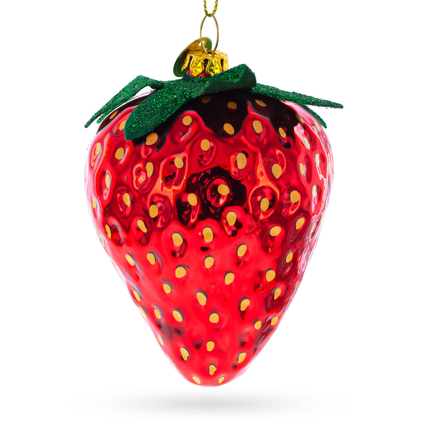 Glass Juicy Strawberry Blown Glass Christmas Ornament in Red color