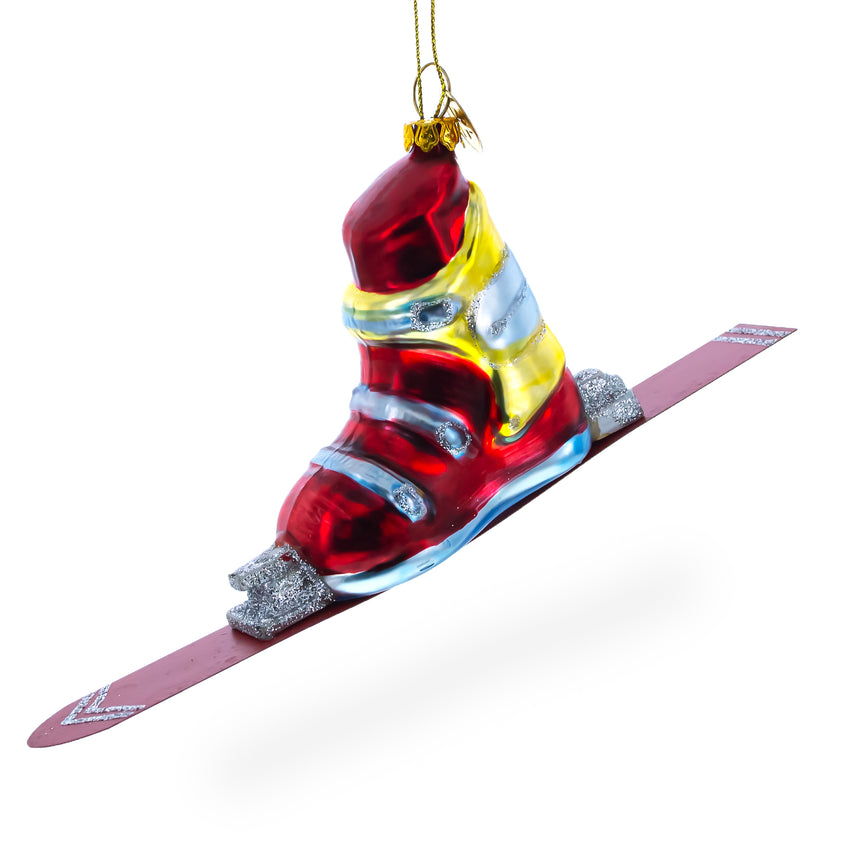 Glass Ski Boot Blown Glass Christmas Ornament in Red color