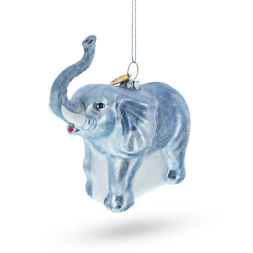 Glass Elephant Blown Glass Christmas Ornament in Silver color