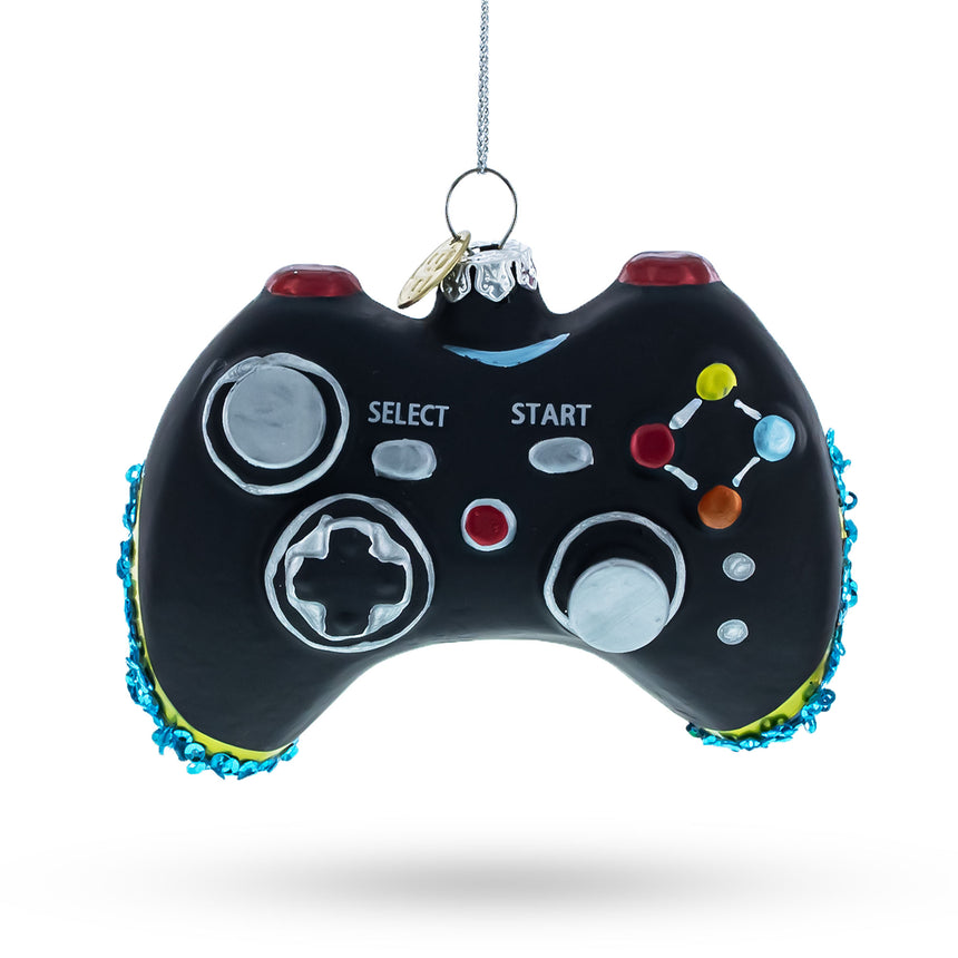 Glass Interactive Black Video Game Controller Blown Glass Christmas Ornament in Black color