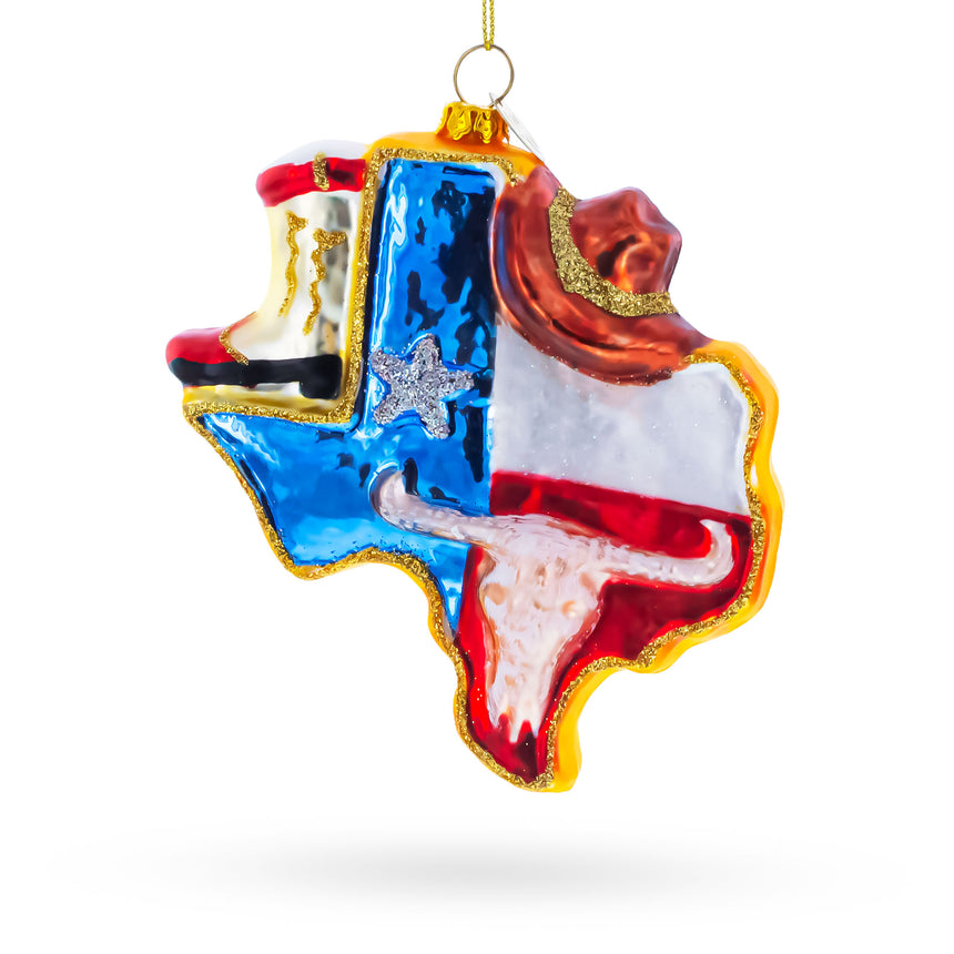 Glass Texas State Symbols Blown Glass Christmas Ornament in Multi color