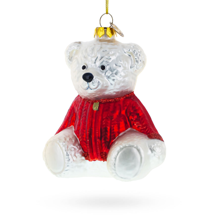 Glass Cozy Sweater-Clad Teddy Bear Blown Glass Christmas Ornament in Multi color