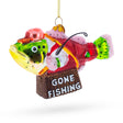 Glass Quirky Fish in Hat Gone Fishing Glass Christmas Ornament in Multi color