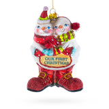 Glass Romantic Snowmen Couple: Our First Christmas Blown Glass Christmas Ornament in Multi color