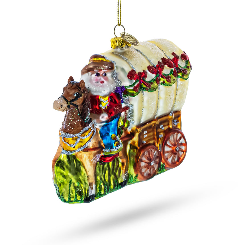 Glass Jolly Santa Riding the Coach Blown Glass Christmas Ornament in Multi color