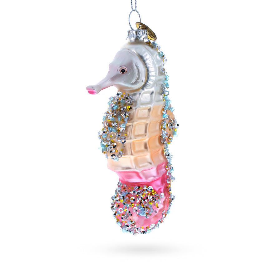 Glass Elegant Seahorse Blown Glass Christmas Ornament in Multi color