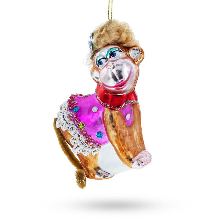 Glass Stylish Monkey Blown Glass Christmas Ornament in Multi color