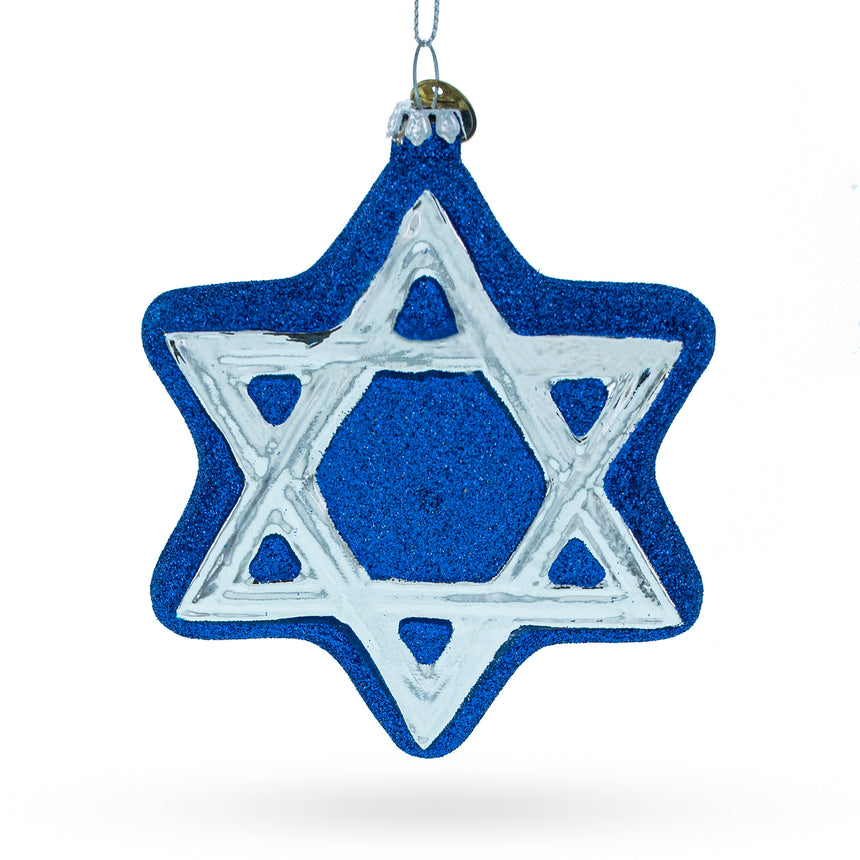 Glass Jewish Star of David Blown Glass Christmas Ornament in Blue color Star