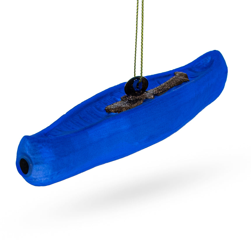 Glass Blue Canoe Blown Glass Christmas Ornament in Blue color