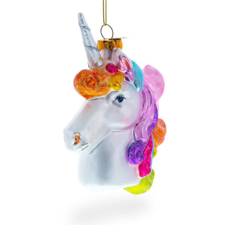 Glass Enchanted Rainbow Unicorn Blown Glass Christmas Ornament in Multi color