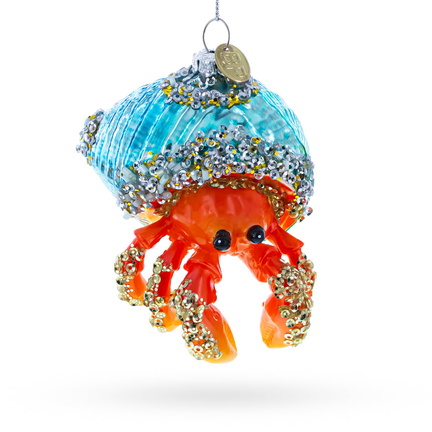 Glass Orange Crab Blown Glass Christmas Ornament in Orange color