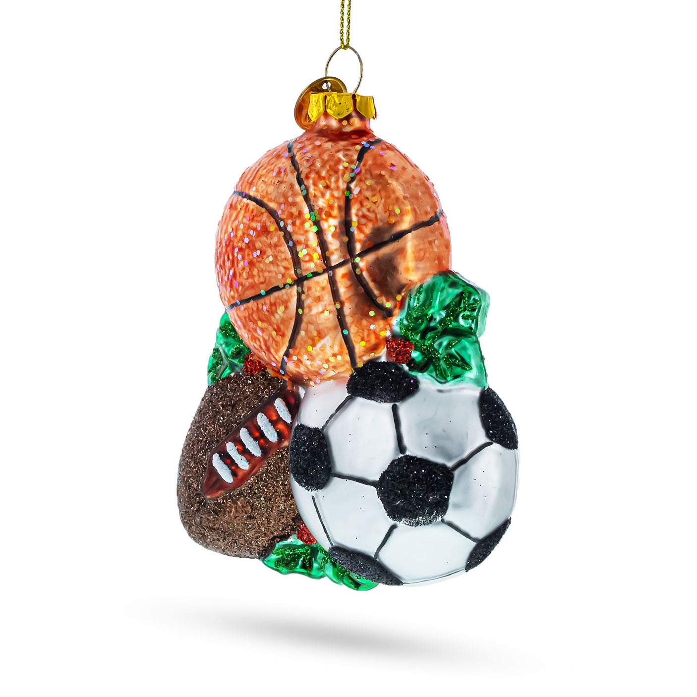 Glass Sporty Football, Basketball, and Soccer Balls Blown Glass Christmas Ornament in Multi color