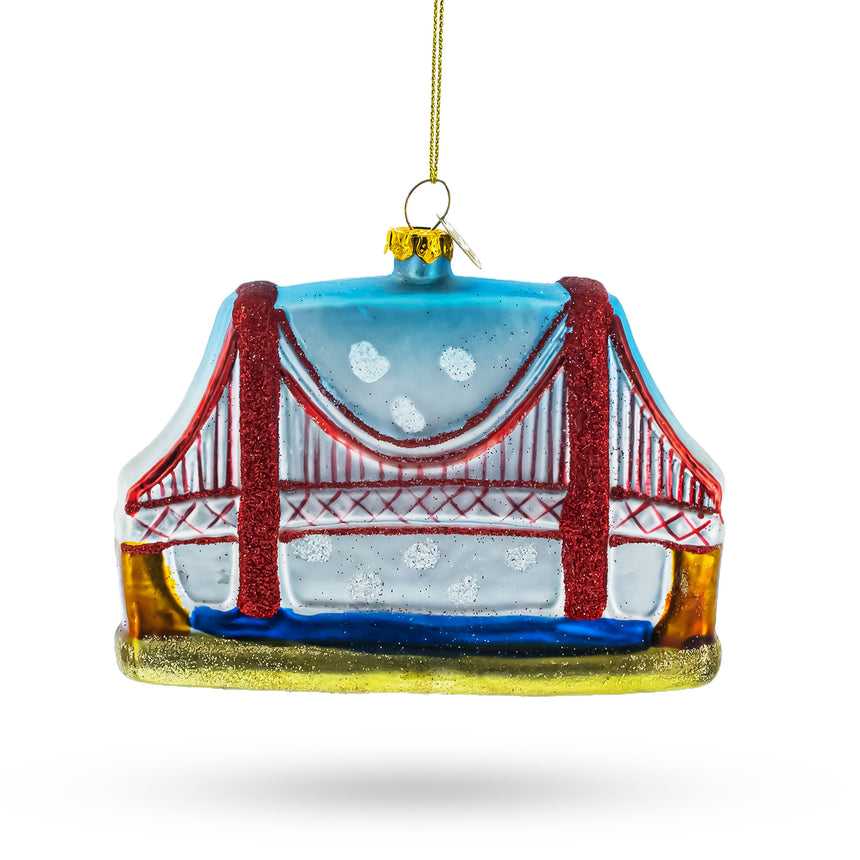 Glass Golden Gate Bridge, San Francisco, California Blown Glass Christmas Ornament in Multi color