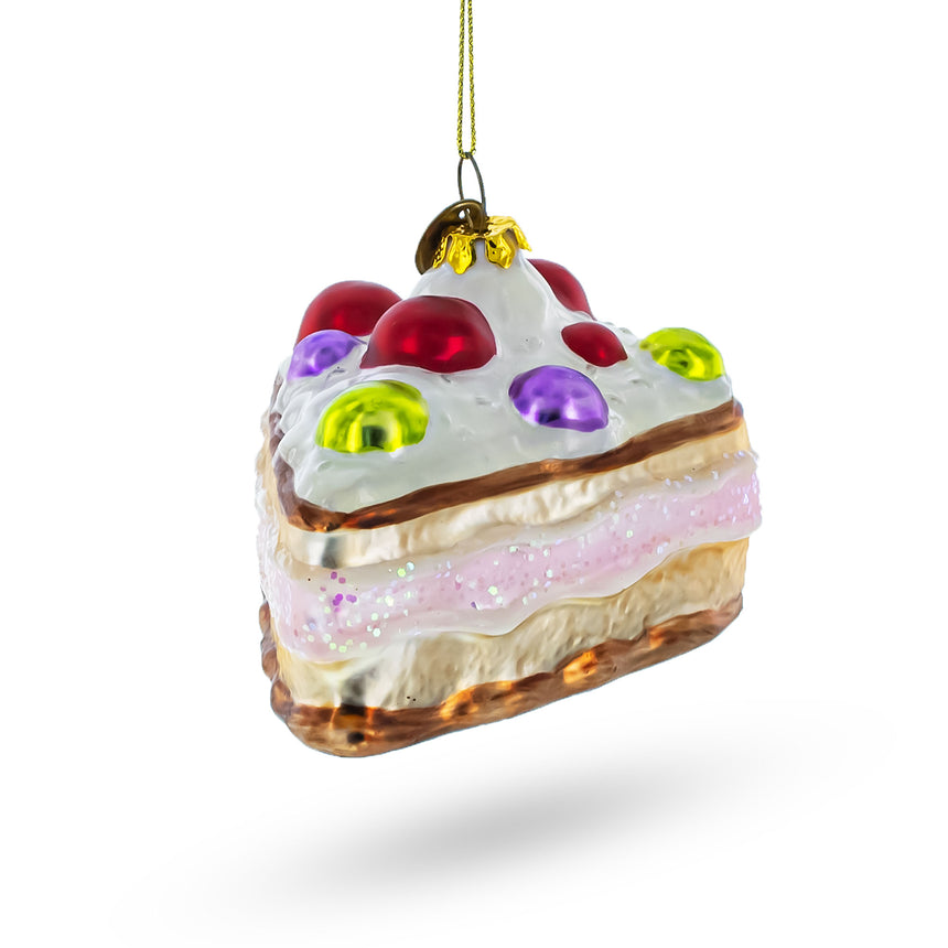 Glass Delectable Cherry Cake Food Blown Glass Christmas Ornament in Multi color