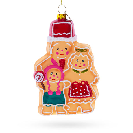 Glass Charming Gingerbread Family Blown Glass Christmas Ornament in Orange color