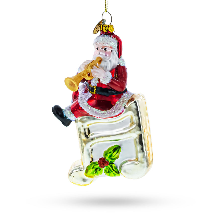 Glass Musical Santa on Music Note Blown Glass Christmas Ornament in Multi color