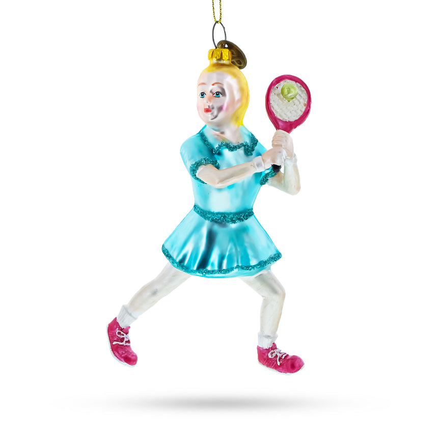 Glass Athletic Girl Playing Tennis Blown Glass Christmas Ornament in Multi color