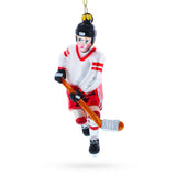 Glass Skilled Hockey Player Blown Glass Christmas Ornament in White color