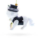 Mysterious Cat in Black Costume Holding Fish Blown Glass Christmas Ornament ,dimensions in inches: 4.5 x 4.4 x 2.3