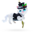 Glass Mysterious Cat in Black Costume Holding Fish Blown Glass Christmas Ornament in Multi color