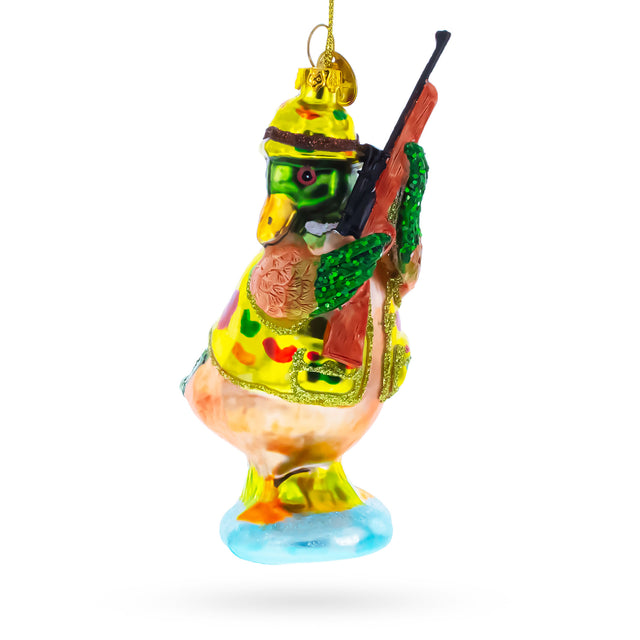 Glass Adventurous Duck the Hunter Blown Glass Christmas Ornament in Multi color