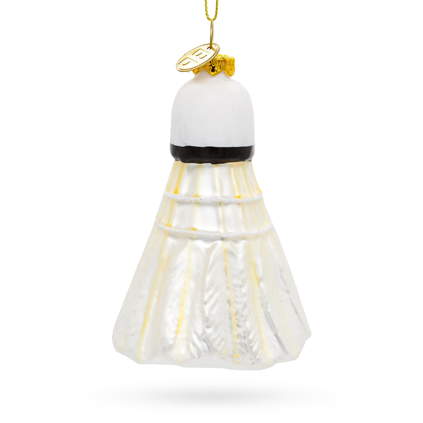 Glass Playful Badminton Shuttlecock Birdie Blown Glass Christmas Ornament in White color