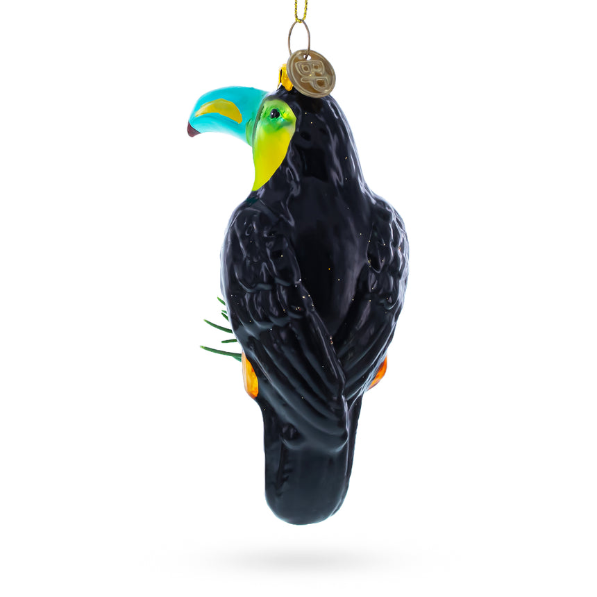 Colorful Toucan Bird Blown Glass Christmas Ornament ,dimensions in inches: 4.5 x 1.7 x 1.7