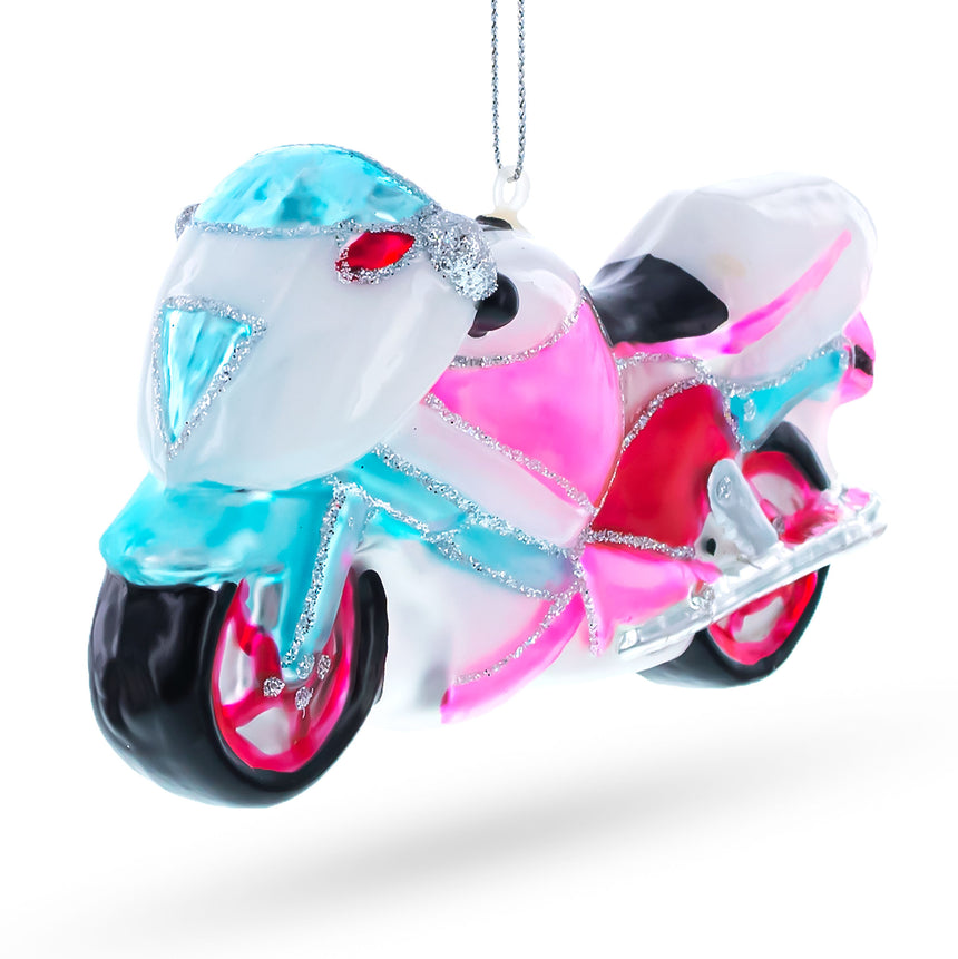 Glass Colorful Motorcycle Blown Glass Christmas Ornament in Multi color