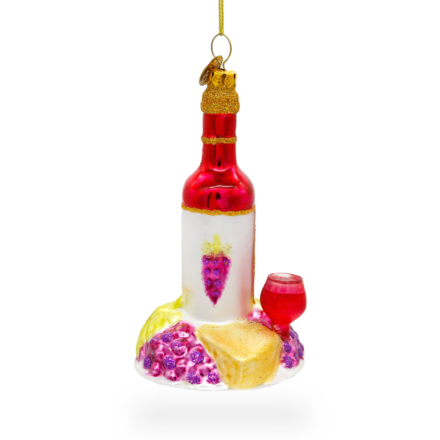 Glass Sophisticated Red Wine with Snacks Glass Christmas Ornament in Multi color