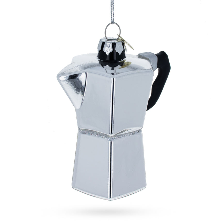 Glass Charming Coffee Maker Mocha Pot Glass Christmas Ornament in Silver color