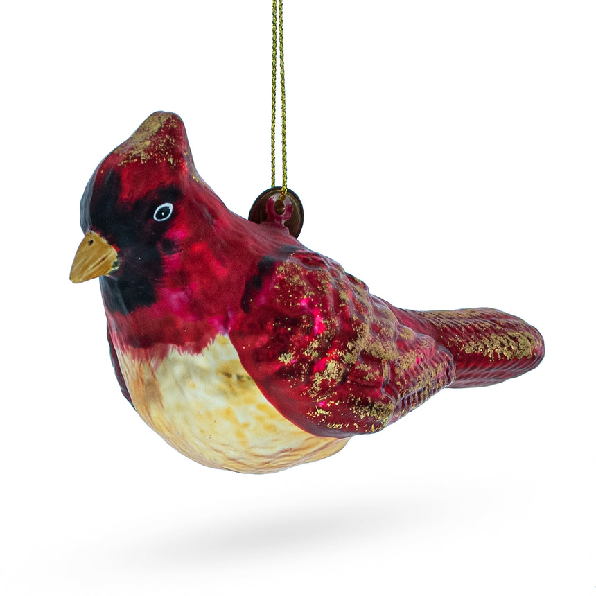 Glass Red Cardinal Bird Blown Glass Christmas Ornament in Red color