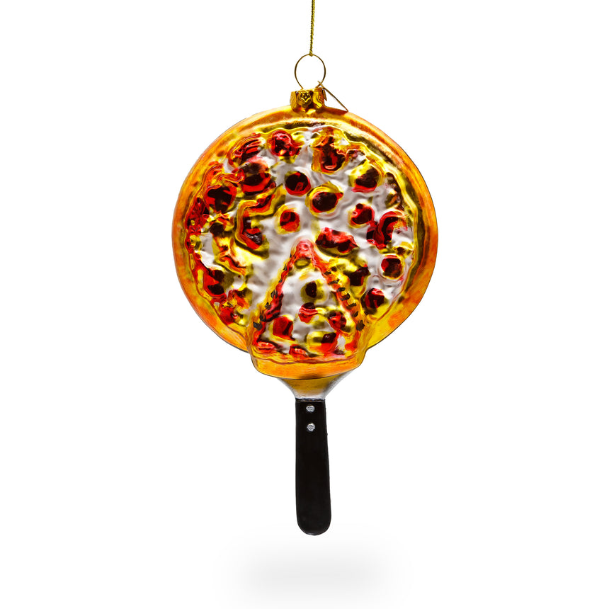 Glass Tasty Pizza Pan Blown Glass Christmas Ornament in Orange color