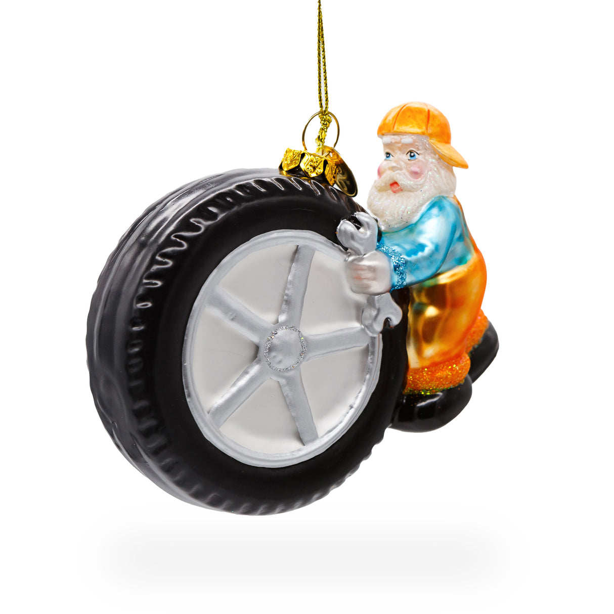 Glass Skilled Tire Repair Mechanic - Blown Glass Christmas Ornament in Multi color