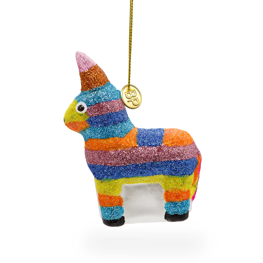 Glass Festive Donkey Pinata Blown Glass Christmas Ornament in Multi color