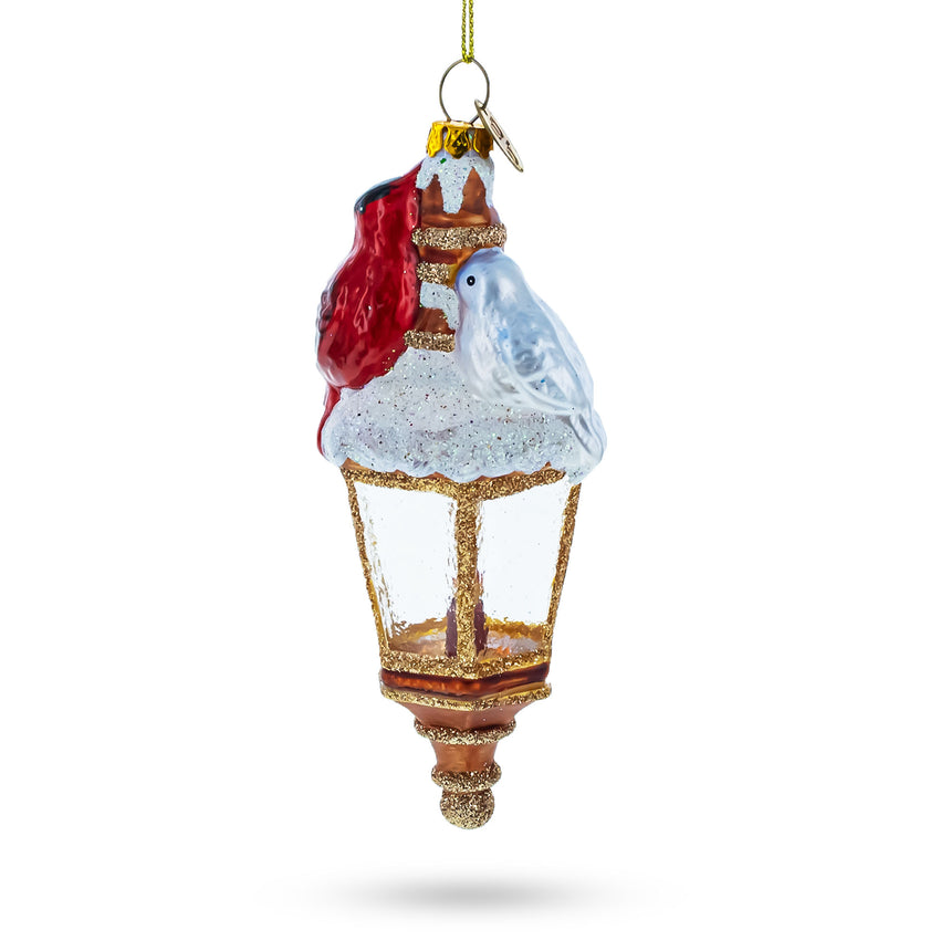 Glass Majestic Red Cardinal Perched on Lantern Blown Glass Christmas Ornament in Multi color