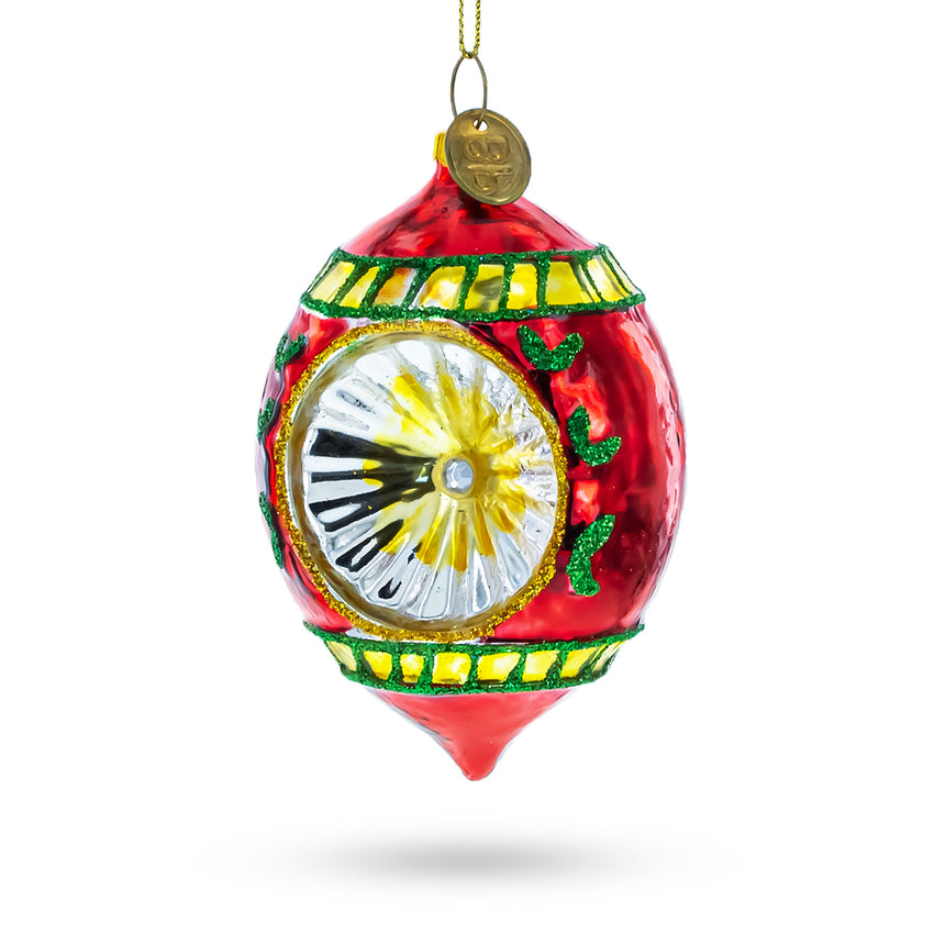 Glass Vintage-Inspired Retro Reflector Glass Christmas Ornament in Red color Oval