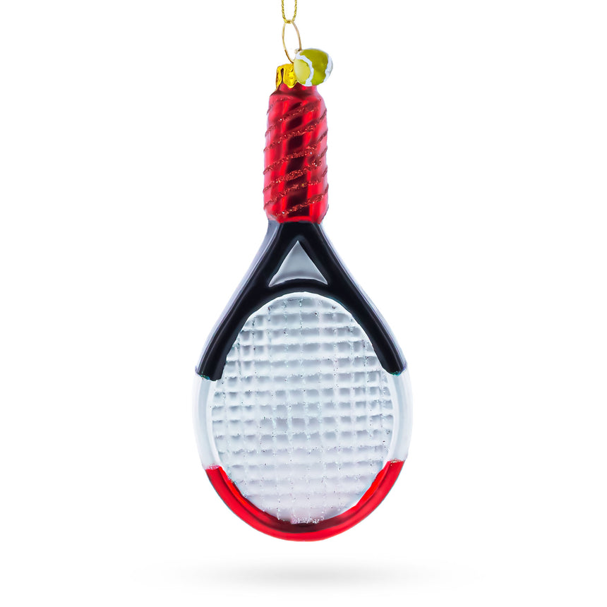 Glass Tennis Racket Blown Glass Christmas Ornament in White color