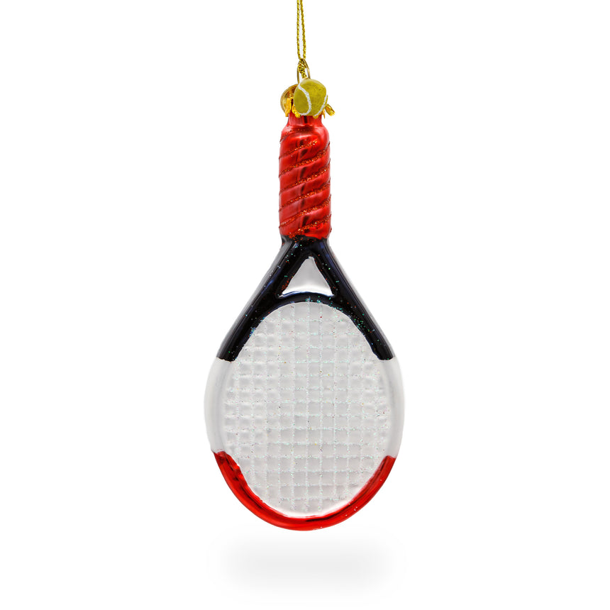 Glass Sporty Tennis Racket Blown Glass Christmas Ornament in White color